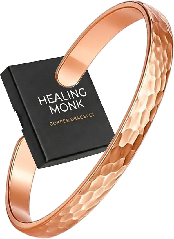 Adjustable copper cuff bracelet with an open back