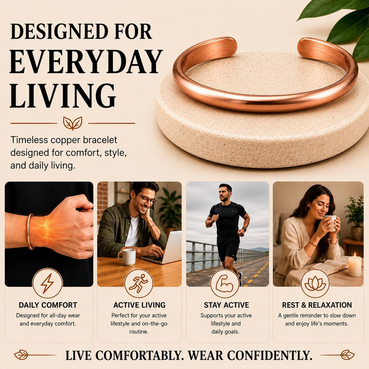 Uncoated copper cuff bracelet that develops a patina with wear