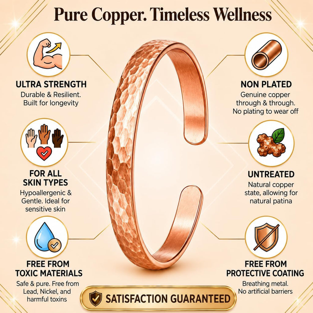 Copper cuff bracelet, close view of the copper surface