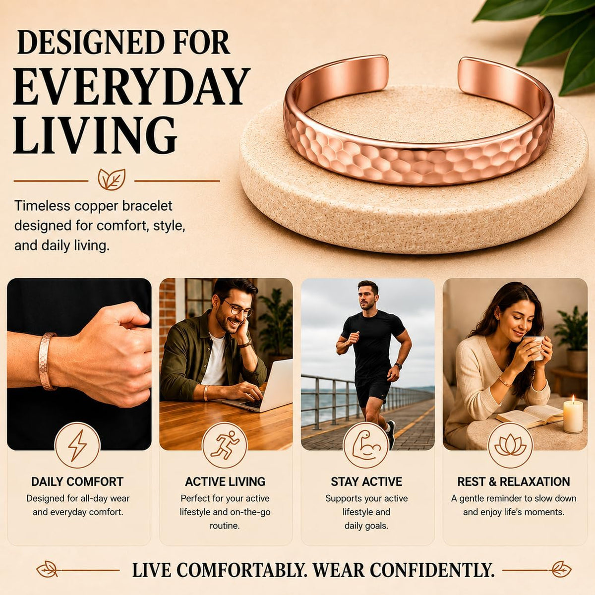 Copper bracelet from Healing Monk, hand-forged in Nepal