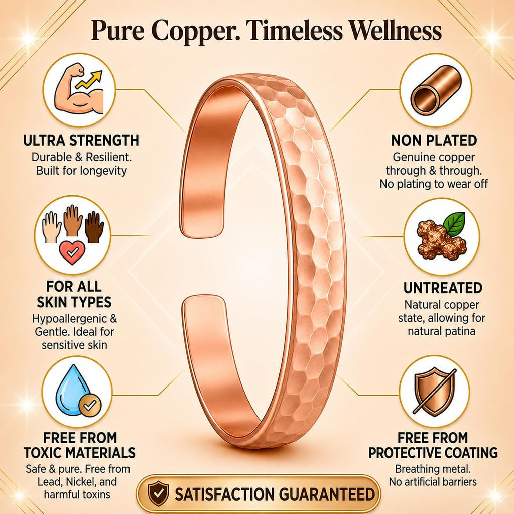 Pure copper cuff bracelet, unisex open design
