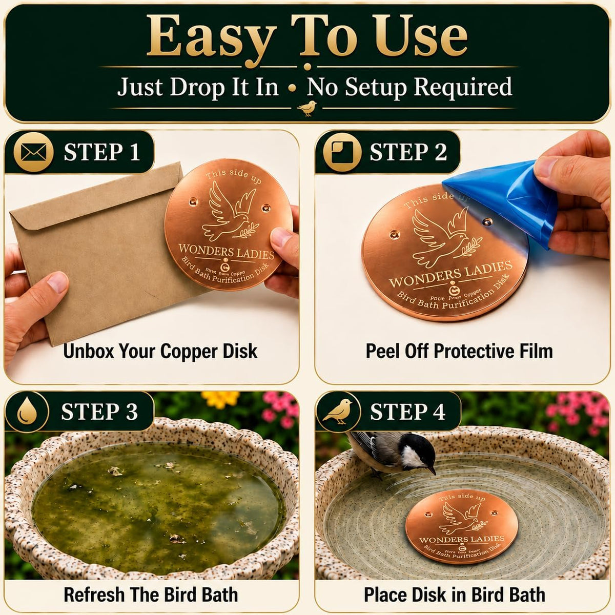 Pure copper bird bath disc by Healing Monk