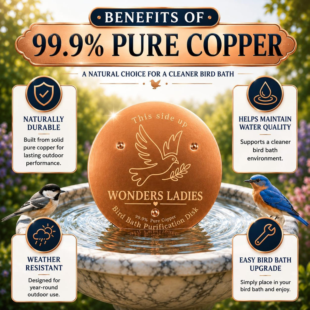 Copper bird bath disc, weather-resistant and reusable