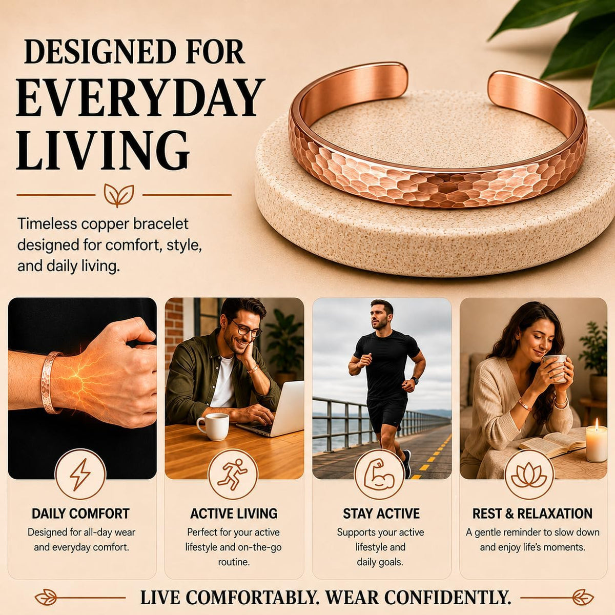Solid copper cuff bracelet in the Terra finish