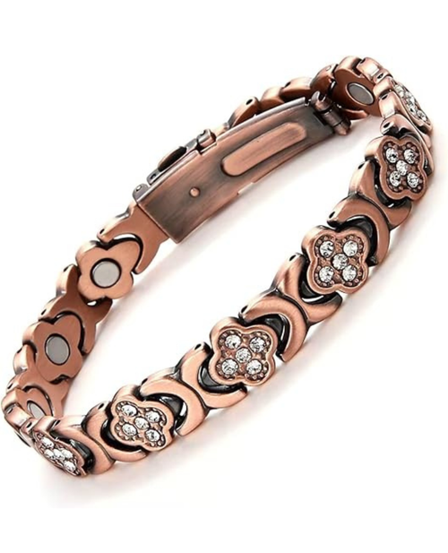 Copper clover bracelet with cubic zirconia accents
