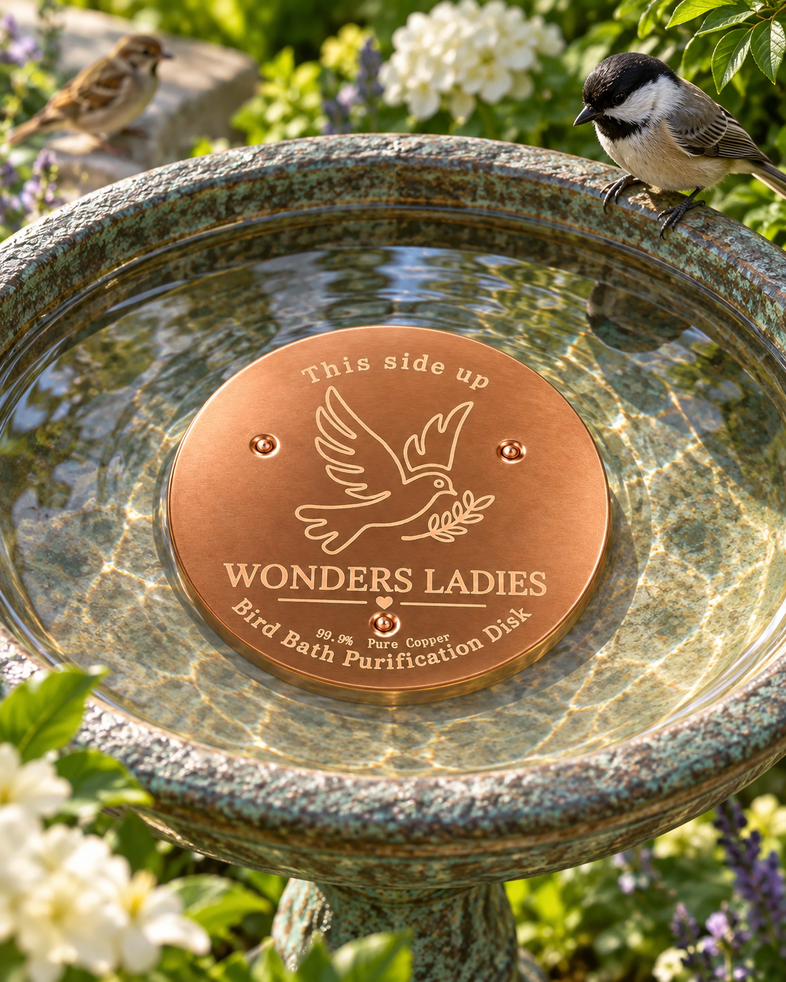 Pure Copper Bird Bath Disc — Reinforced Solid Copper
